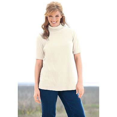 Woman Within Plus Size Ribbed Short Sleeve Turtleneck