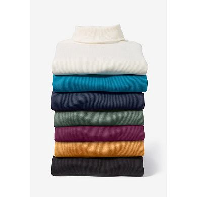 Woman Within Plus Size Ribbed Short Sleeve Turtleneck