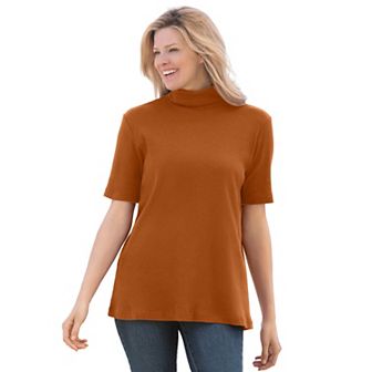 Woman Within Plus Size Ribbed Short Sleeve Turtleneck