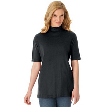 Woman Within Plus Size Ribbed Short Sleeve Turtleneck