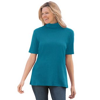 Woman Within Plus Size Ribbed Short Sleeve Turtleneck