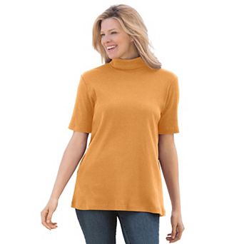Woman Within Plus Size Ribbed Short Sleeve Turtleneck