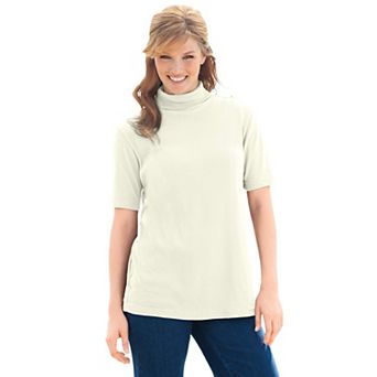 Woman Within Plus Size Ribbed Short Sleeve Turtleneck