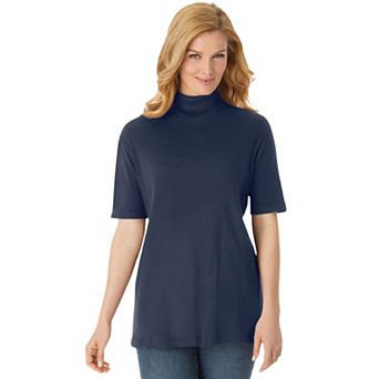 Woman Within Plus Size Ribbed Short Sleeve Turtleneck