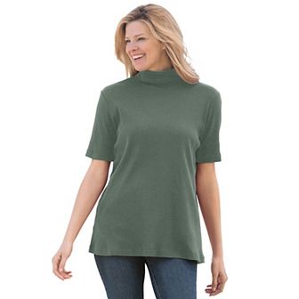 Woman Within Plus Size Ribbed Short Sleeve Turtleneck