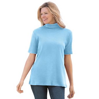 Woman Within Plus Size Ribbed Short Sleeve Turtleneck