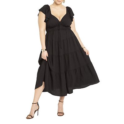 ELOQUII Women's Plus Size Ruffled Tiered Maxi Dress