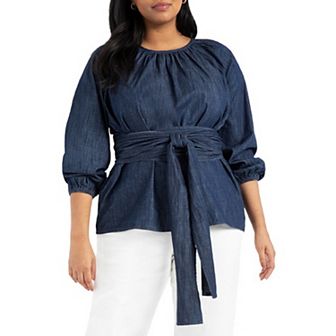 Eloquii Women's Plus Size Dramatic Faux Wrap Top