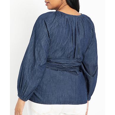Eloquii Women's Plus Size Dramatic Faux Wrap Top