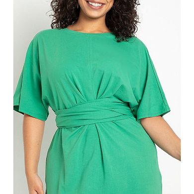 Eloquii Women's Plus Size Cross Front Flutter Sleeve Dress
