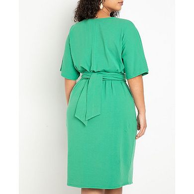 ELOQUII Women's Plus Size Cross Front Flutter Sleeve Dress