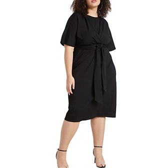 ELOQUII Women's Plus Size Cross Front Flutter Sleeve Dress