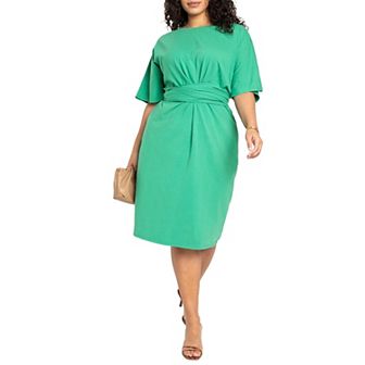 ELOQUII Women's Plus Size Cross Front Flutter Sleeve Dress