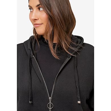 ellos Plus Size French Terry Zip-Front Hoodie With Zip Pockets
