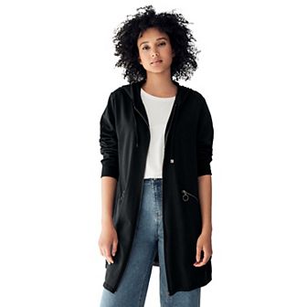 ellos Plus Size French Terry Zip-Front Hoodie With Zip Pockets