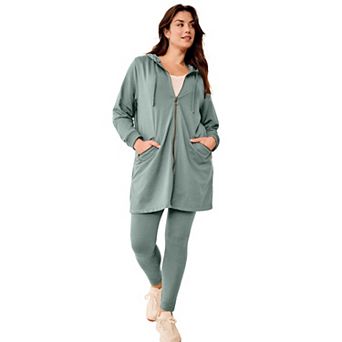 ellos Plus Size French Terry Zip-Front Hoodie With Zip Pockets