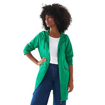 ellos Plus Size French Terry Zip-Front Hoodie With Zip Pockets