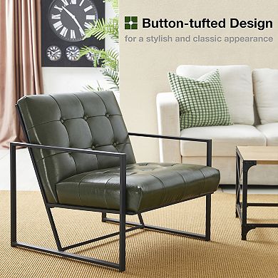 Glitzhome Mid Century Accent Chairs With Armrest, Metal Frame & Faux Leather