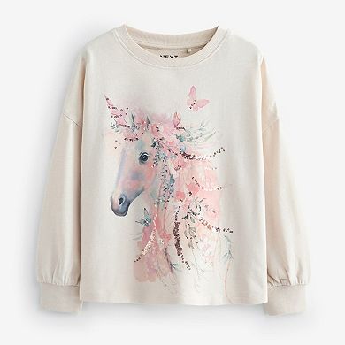 Girls 4-12 NEXT Long Sleeve Pink Scatter Heart Top