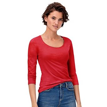 ellos Plus Size Three-Quarter Sleeve Scoop Neck Tee