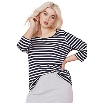 ellos Plus Size Three-Quarter Sleeve Scoop Neck Tee