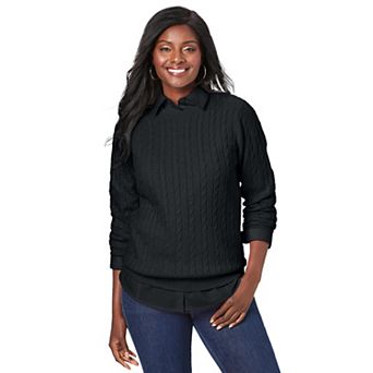 Jessica London Women's Plus Size Cable Crewneck Sweater