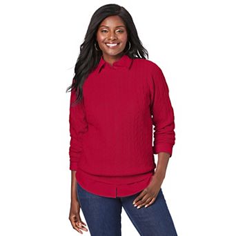 Jessica London Women's Plus Size Cable Crewneck Sweater