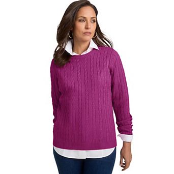 Jessica London Women's Plus Size Cable Crewneck Sweater