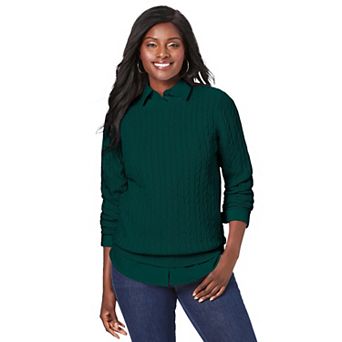 Jessica London Women's Plus Size Cable Crewneck Sweater