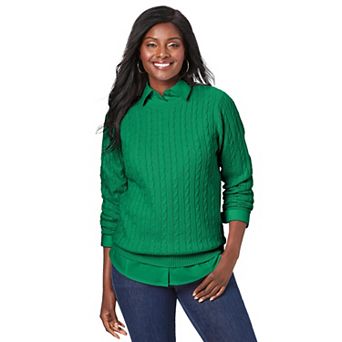 Jessica London Cable Crewneck Sweater
