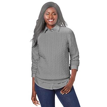 Jessica London Women's Plus Size Cable Crewneck Sweater