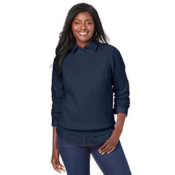 Jessica London Women's Plus Size Cable Crewneck Sweater