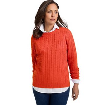 Jessica London Women's Plus Size Cable Crewneck Sweater