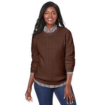 Jessica London Women's Plus Size Cable Crewneck Sweater