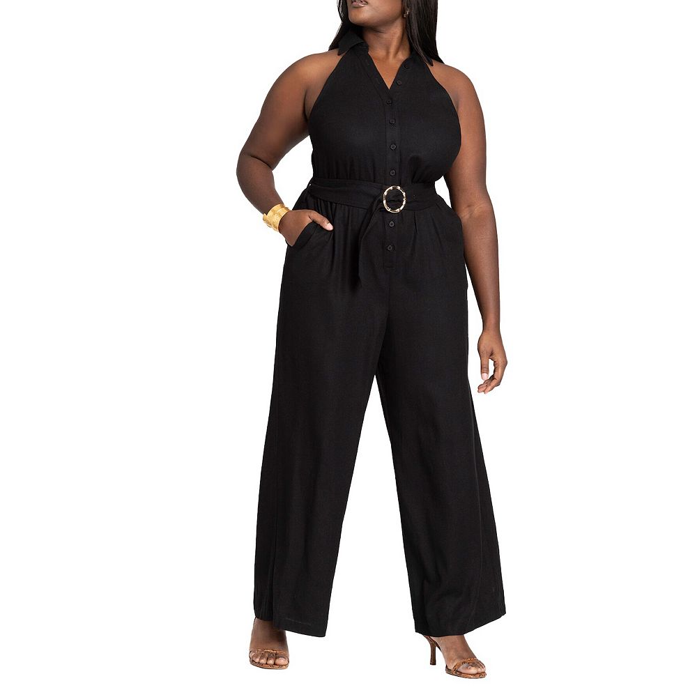 Halter Neckline Sleeveless Chiffon Pleated Jumpsuit Stormy Plus Size