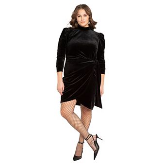 Eloquii Women's Plus Size Velvet Mini Dress With Wrap Skirt