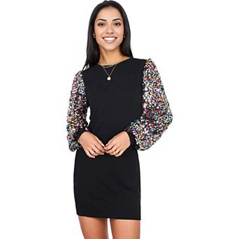 Women's Sequin Bishop Long Sleeve Round Neck Pullover Dress