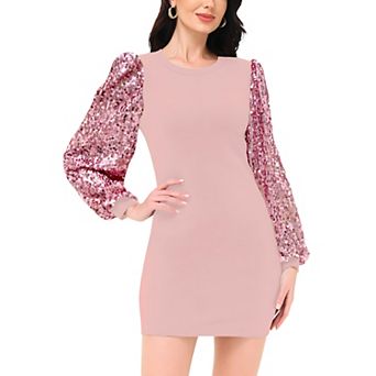 Women's Sequin Bishop Long Sleeve Round Neck Pullover Dress