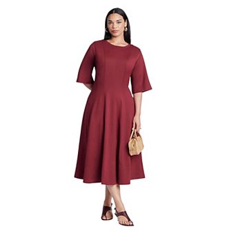 ELOQUII Women's Plus Size Seam Detail Ponte Workwear Midi Dress
