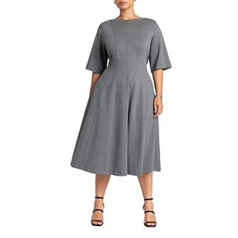 ELOQUII Women's Plus Size Seam Detail Ponte Work Dress