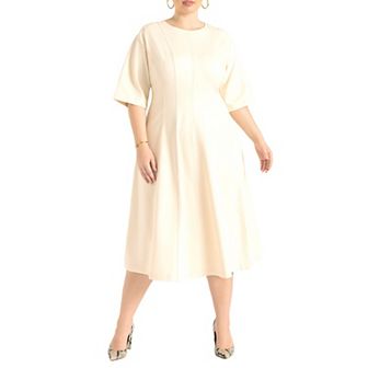 ELOQUII Women's Plus Size Seam Detail Ponte Work Dress