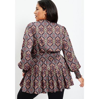 June + Vie Women's Plus Size Smocked Georgette Tunic