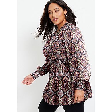 June & Vie Women's Plus Size Smocked Georgette Tunic