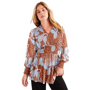 June + Vie Women's Plus Size Smocked Georgette Tunic