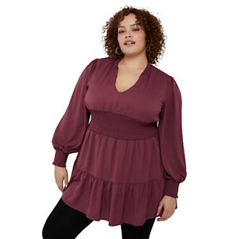 June & Vie Women's Plus Size Smocked Georgette Tunic