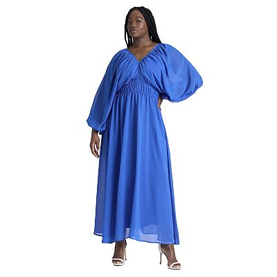ELOQUII Women's Plus Size Chiffon Balloon Sleeve Maxi Dress