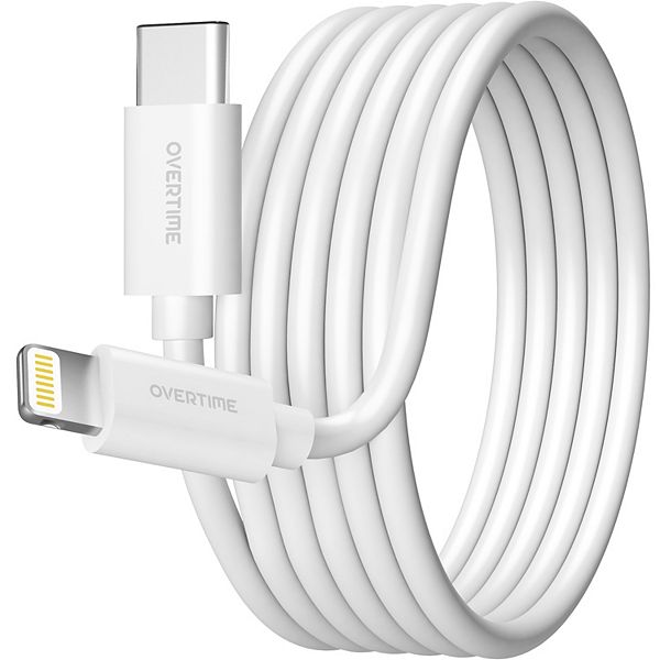 Overtime MFI Certified 10ft iPhone Charging Cable USB-C to Lightning (OTDCIPUSBTC10) - White (2 PK)