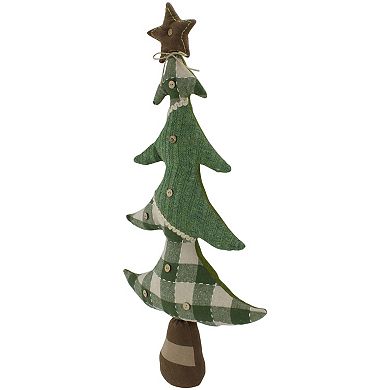 Northlight Tan and Green Buffalo Plaid Knit Christmas Tree Decoration
