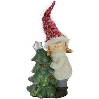 Northlight Green and Red Girl Hugging a Tree Christmas Tabletop Decoration