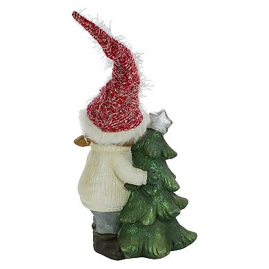 Northlight Green and Red Girl Hugging a Tree Christmas Tabletop Decoration